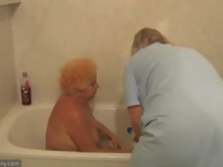 The Nurse Bathes Old Fat Granny In Bathroom