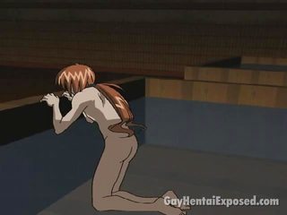 Vermelho cabeludo anime homossexual obtendo anal fodida por um grande manhood canino estilo